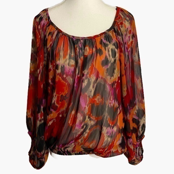 ivy jane Tops - Ivy Jane Sheer Avant Garde Style Print Blouse